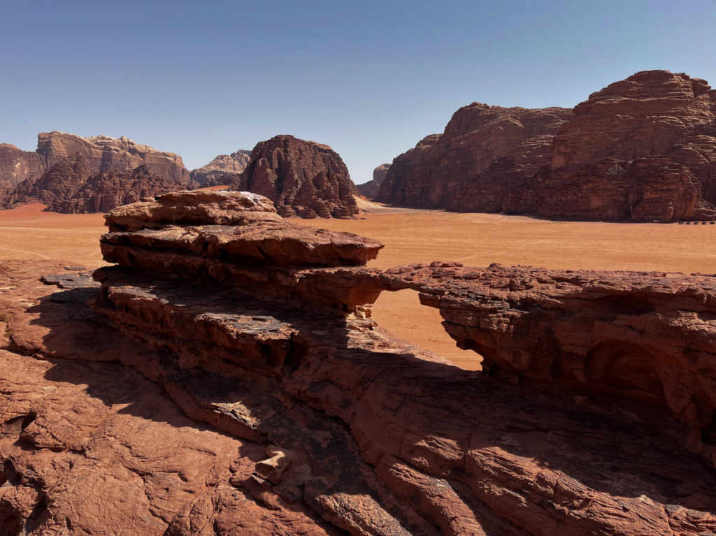 One of the natural rock bridges at Wadi Rum.