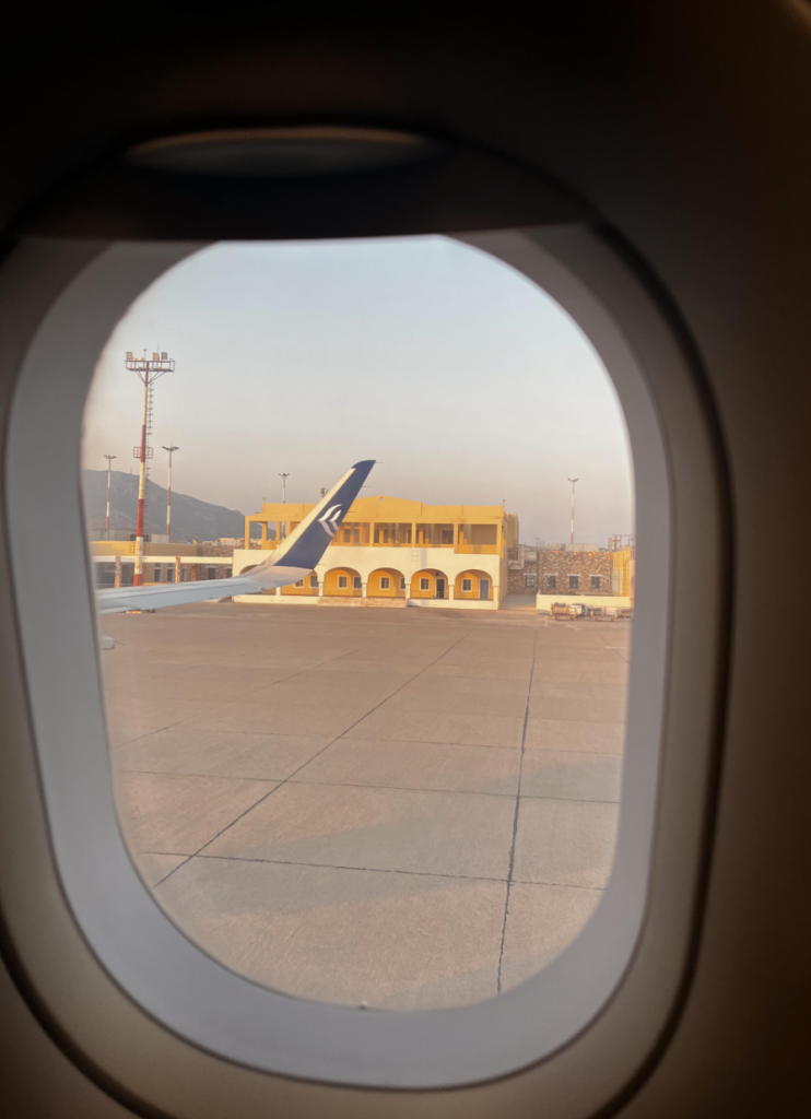 Arrival at sunset, Karpathos airport.