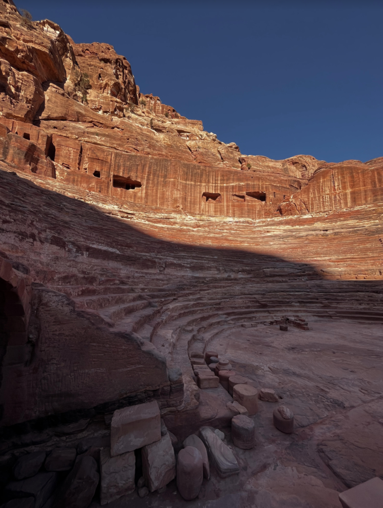 The Roman Amphitheater of Petra, carved into the mountains. 