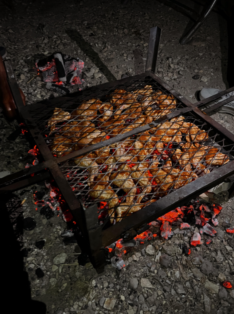 Home cooked chicken at a Bedouin Friday night Barbecue. 