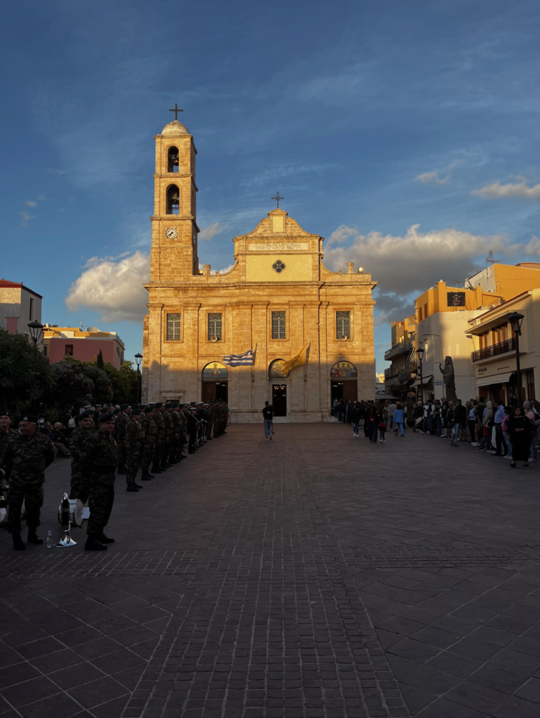 Guards in front of the Presentation of the Virgin Mary Cathedral on Orthodox Good Friday.