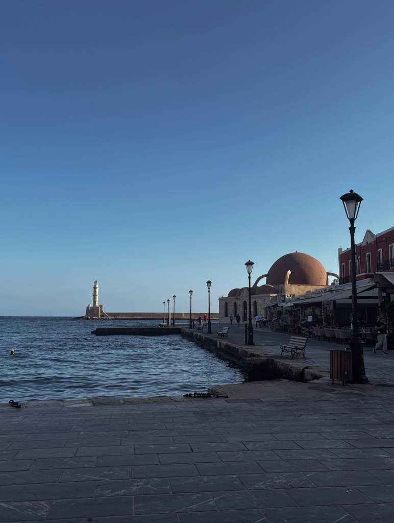 View of the Mosque of the Janissaries and the Egyptian Lighthouse in Chania Town. 