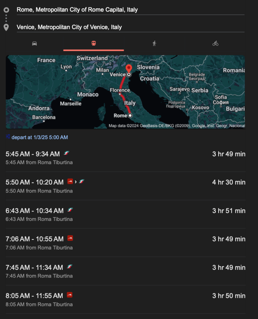 Check the train schedule when planning your day trip to Venice from Rome.