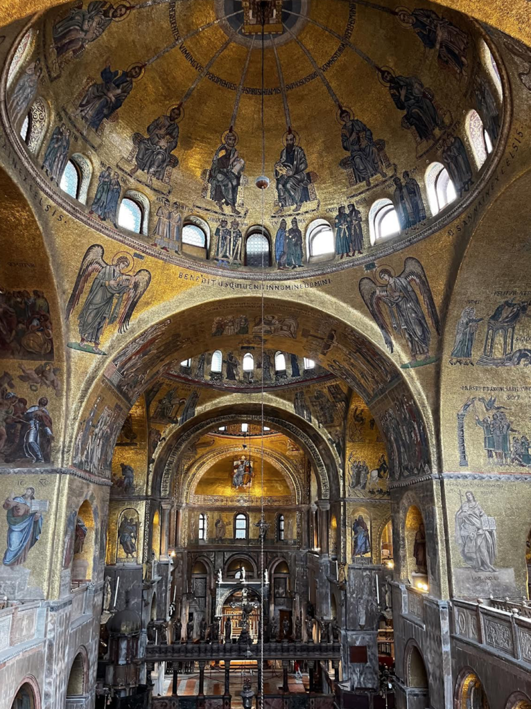 Ornate Byzantine mosaics in St. Mark's Basilica Venice.