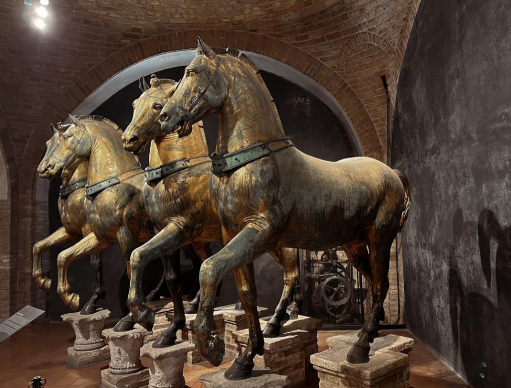 The 4 bronze horses stollen from Constantinople in 1204. Now housed in the Basilica museum, located in the attic.