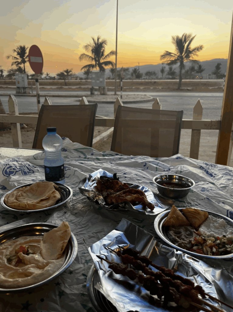Camel skewers when travelling to Salalah.