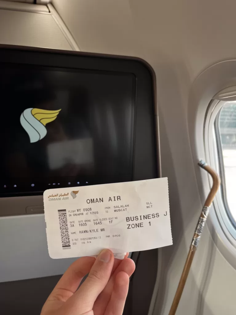 Flight back to Muscat in Oman Air business cabin