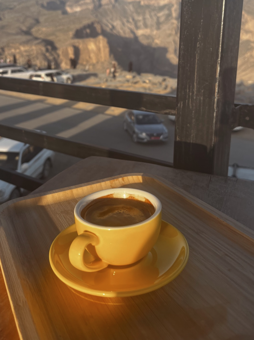 Coffee overlooking Jebel shams 