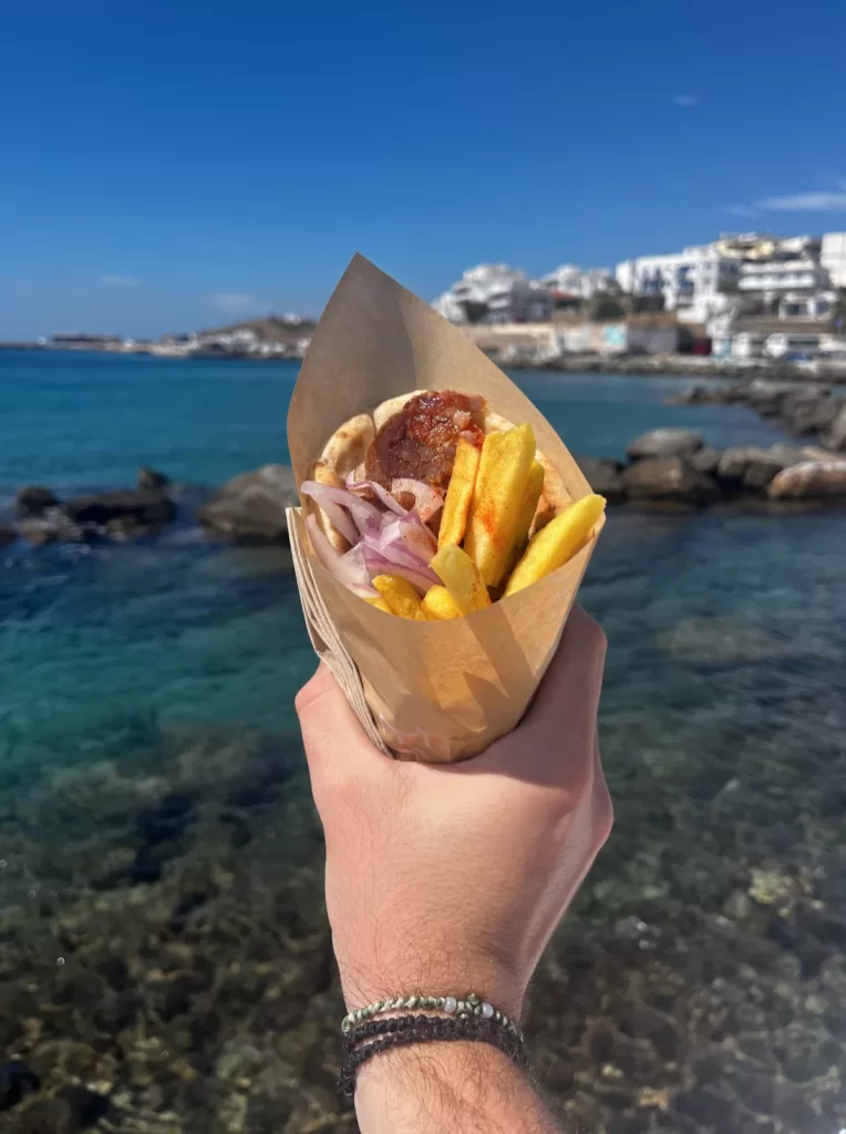 Gyro by the waterfront at Tinos port