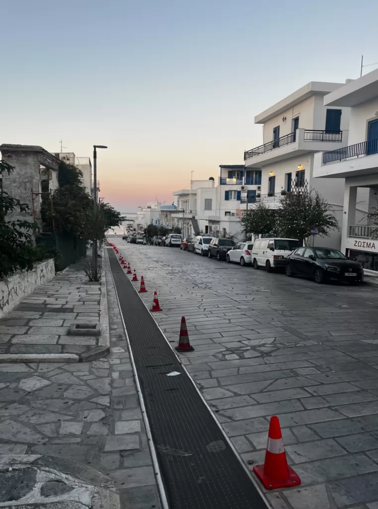 Path for pilgrims to crawl uphill to Panagia Church Tinos