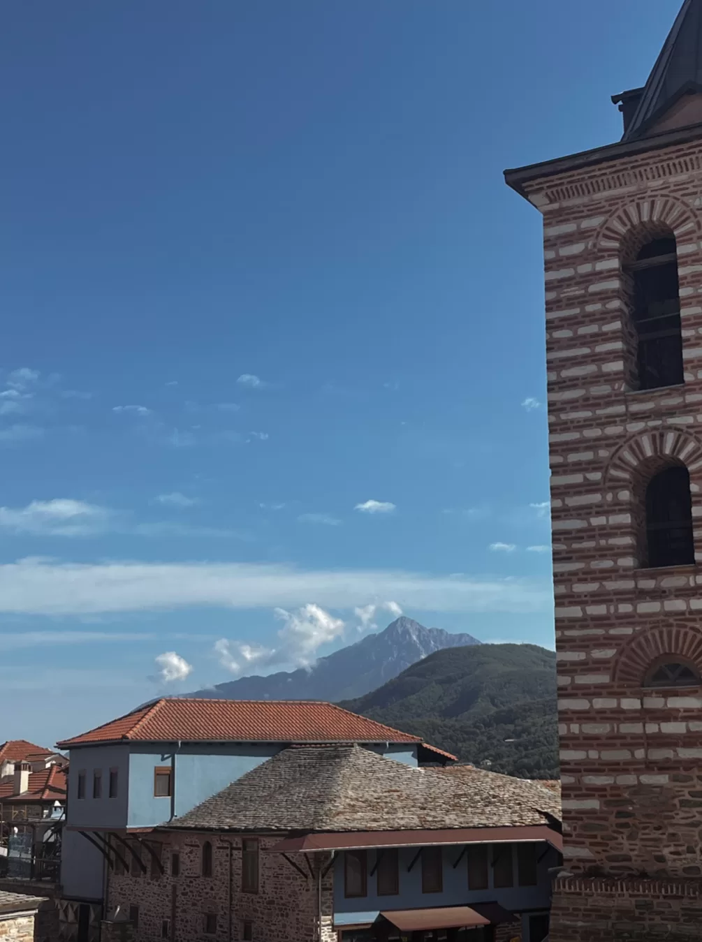 Mount Athos summit as seen from Karyes
