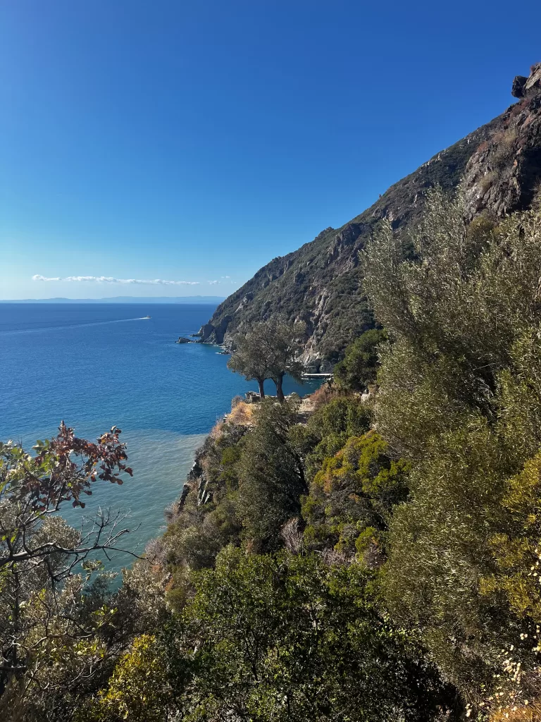Cliffside view of the Aegean Sea Mount Athos
