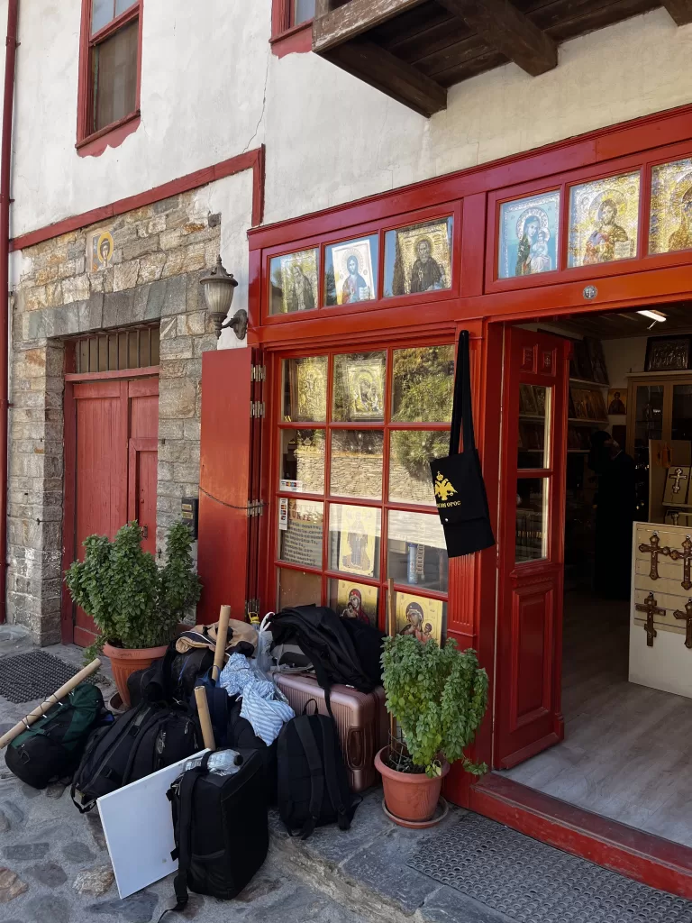 Many pilgrims leave their belongings on the street of Karyes 