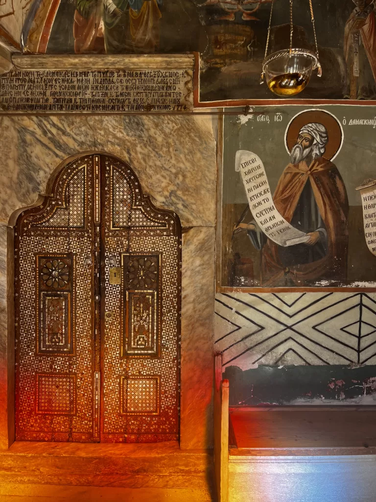 Door to the chapel of Iviron Monastery Mount Athos designed with Syrian mosaic craft